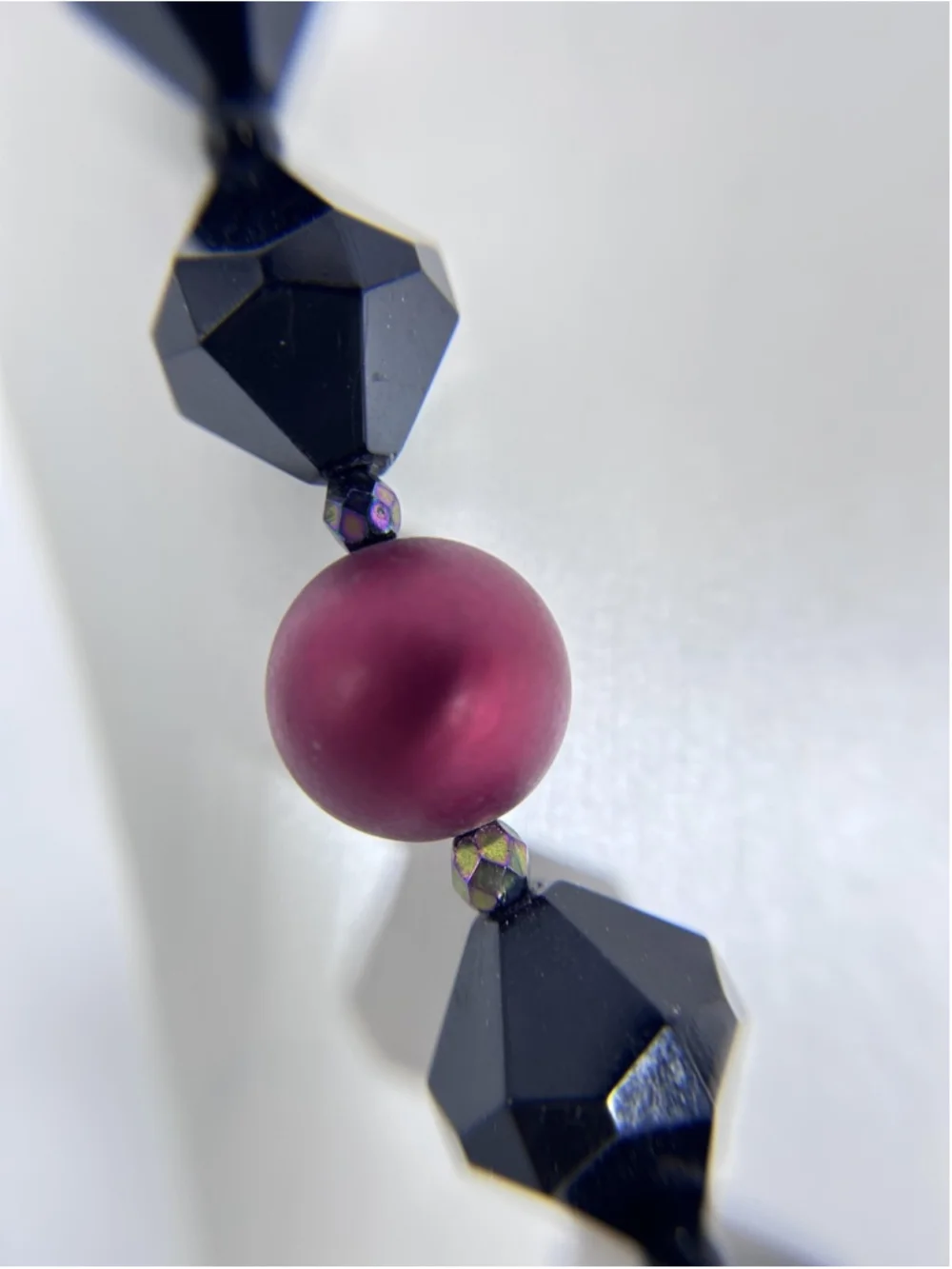 Necklace Black Acrylic Beaded Statement Chunky Faceted Geometric Pearls